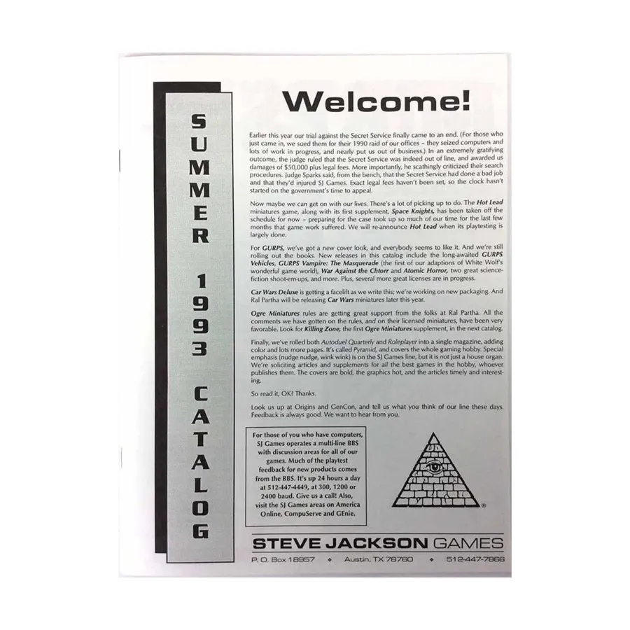 1993 Summer Catalog, Catalogs (Steve Jackson Games), мягкая обложка
1993 Summer Catalog, Catalogs (Steve Jackson Games), мягкая обложка