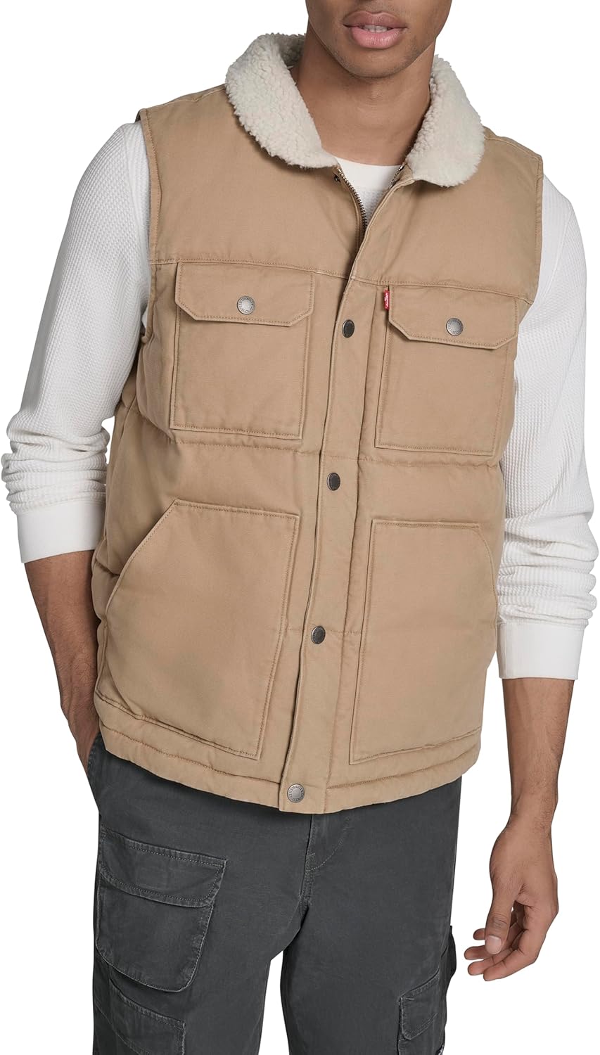 Мужская стеганая куртка Levi's из комбинированной ткани с воротником на подкладке из шерпы (стандартные размеры, а также размеры для больших и высоких женщин), Tan Cotton Vest
Мужская стеганая куртка Levi's из комбинированной ткани с воротником на подкладке из шерпы (стандартные размеры, а также размеры для больших и высоких женщин), Tan Cotton Vest