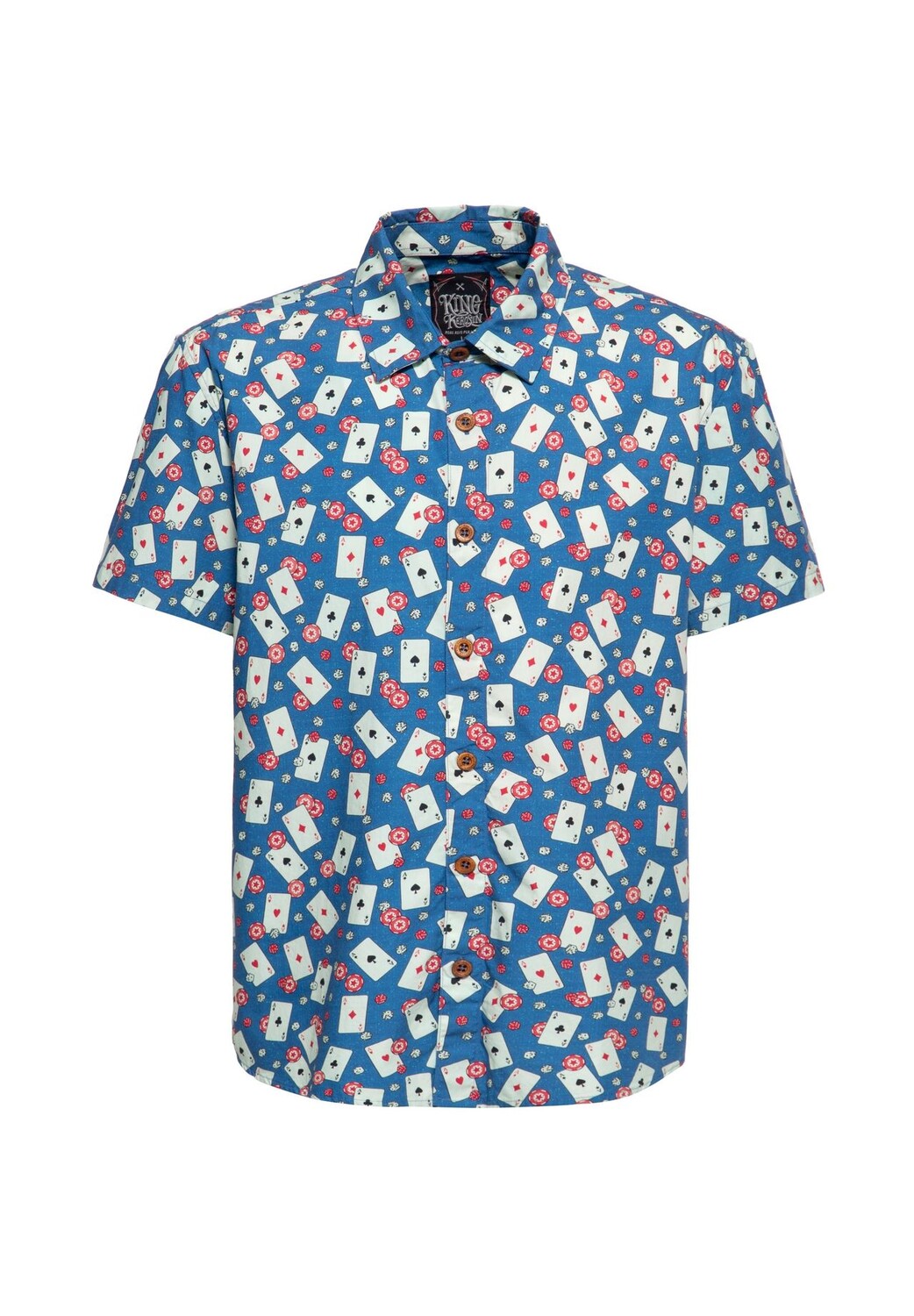 Рубашка с короткими рукавами и принтом «Игральные карты» по всей поверхности Казино KING KEROSIN, синий 
Рубашка с короткими рукавами и принтом «Игральные карты» по всей поверхности Казино KING KEROSIN, синий