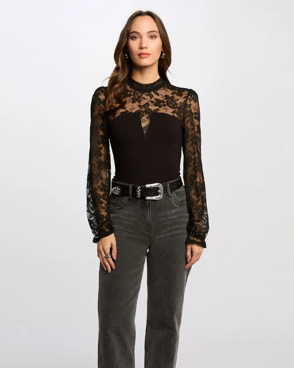 Женская футболка с длинными рукавами и кружевом Morgan, черный
Женская футболка с длинными рукавами и кружевом Morgan, черный