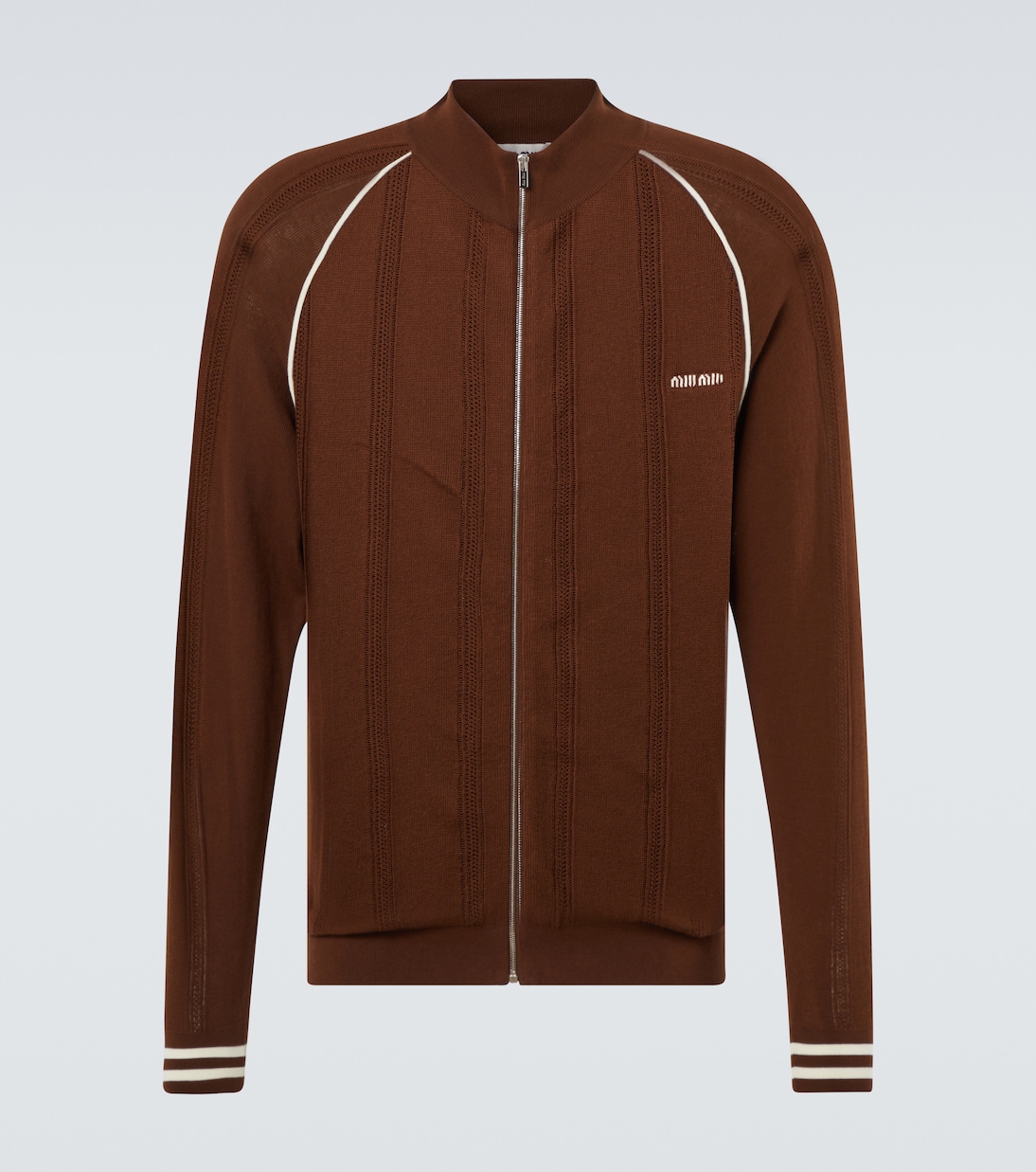 Кардиган с молнией из хлопковой смеси Logo Miu Miu, Cacao+Naturale
Кардиган с молнией из хлопковой смеси Logo Miu Miu, Cacao+Naturale