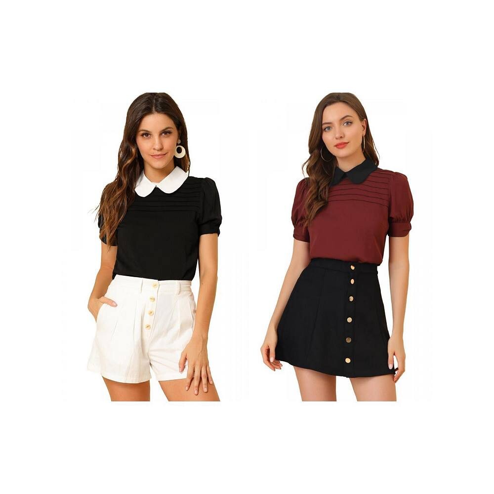 Комплект из 2 женских винтажных блузок с контрастным воротником Питера Пэна и короткими рукавами, топы ALLEGRA K, цвет Black Burgundy
Комплект из 2 женских винтажных блузок с контрастным воротником Питера Пэна и короткими рукавами, топы ALLEGRA K, цвет Black Burgundy