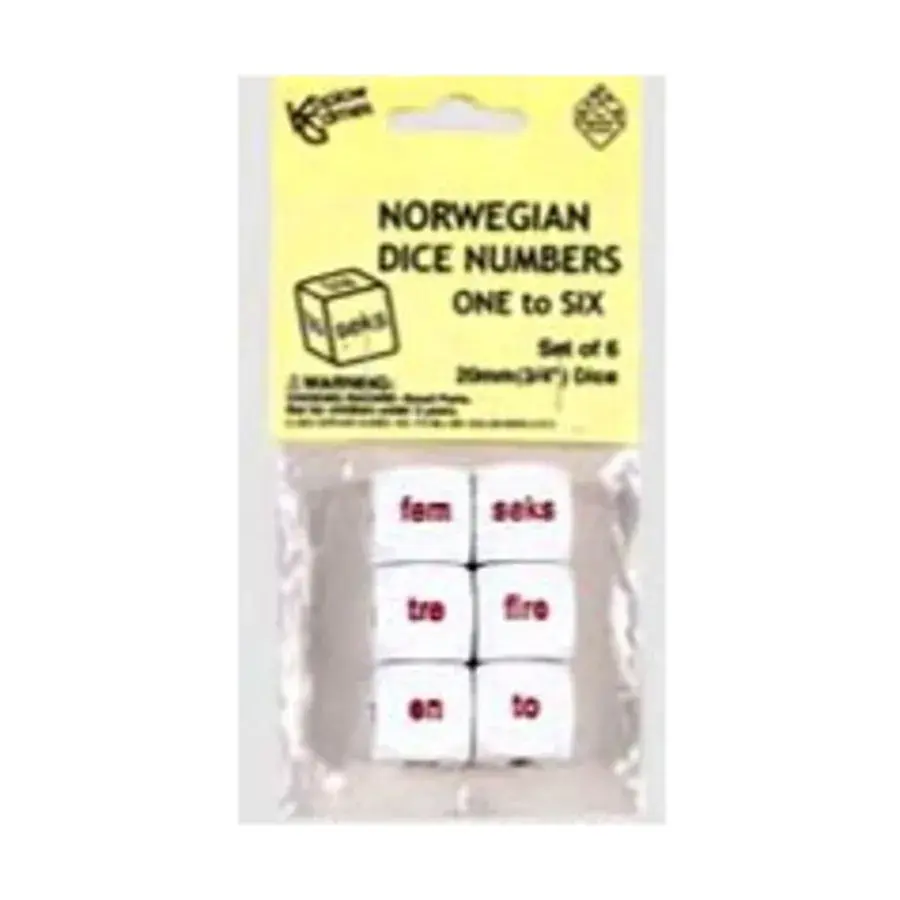 d6 Кубик с числами 20 мм 1–6 — норвежские слова (6), Dice - Foreign Language Dice
d6 Кубик с числами 20 мм 1–6 — норвежские слова (6), Dice - Foreign Language Dice