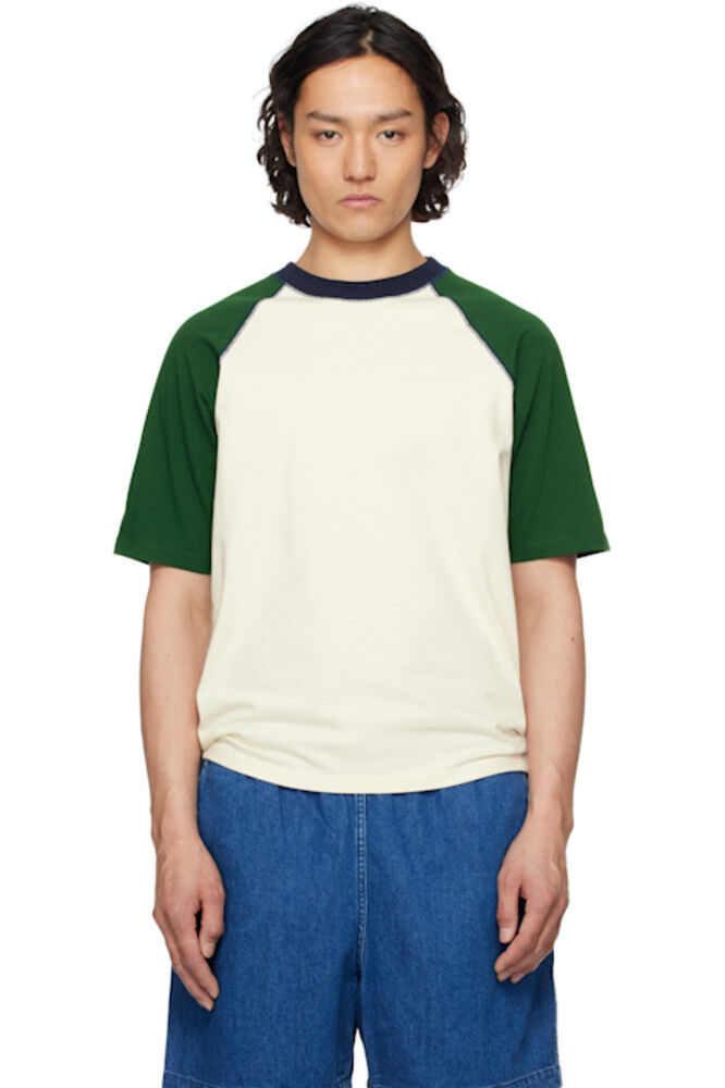 Футболка для походов с рукавами реглан от белого и зеленого цвета Drake's 
Футболка для походов с рукавами реглан от белого и зеленого цвета Drake's