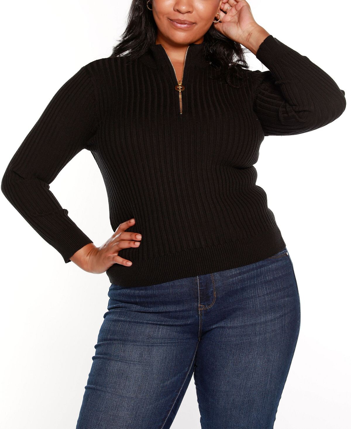 Свитер размера плюс Black Label в рубчик с воротником-стойкой и полумолнией Belldini, черный
Свитер размера плюс Black Label в рубчик с воротником-стойкой и полумолнией Belldini, черный