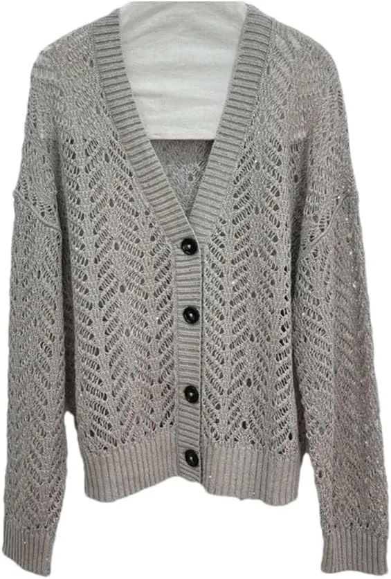 Женский кардиган из льняной полой вязки с длинным рукавом и V-образным вырезом
Женский кардиган из льняной полой вязки с длинным рукавом и V-образным вырезом