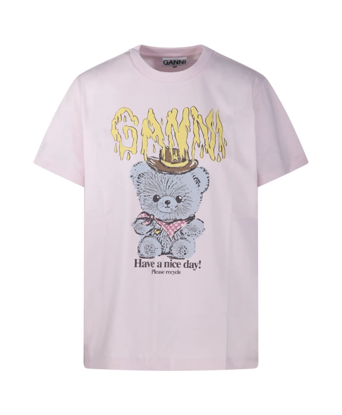 Простая хлопковая трикотажная футболка с принтом "ковбойский медведь". Ganni, розовый
Простая хлопковая трикотажная футболка с принтом "ковбойский медведь". Ganni, розовый