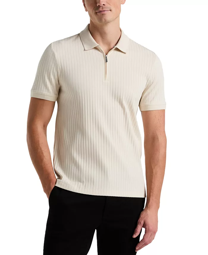 Мужская облегающая поло-рубашка с ребристой вязкой и молнией на 1/4 Perry Ellis, коричневый/бежевый 
Мужская облегающая поло-рубашка с ребристой вязкой и молнией на 1/4 Perry Ellis, коричневый/бежевый