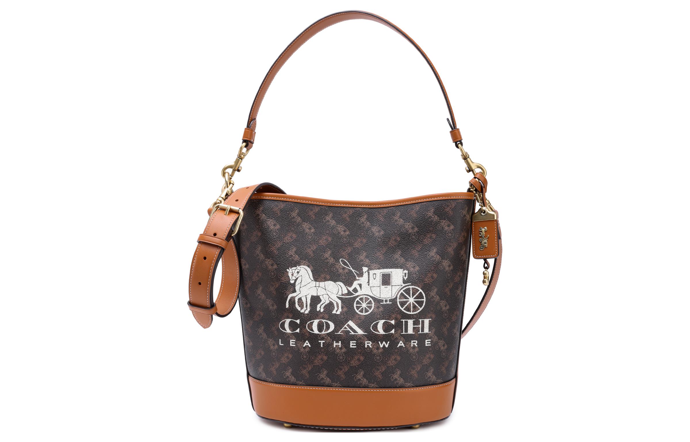 Дакот Канвас с телячьей кожей Ведро Сумка через плечо Кроссбоди Большой размер Женская Коричневая Черная COACH