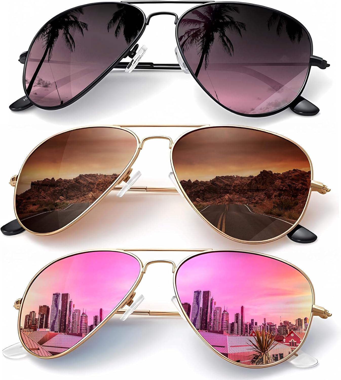 Классические солнцезащитные очки-авиаторы KALIYADI для мужчин и женщин, очки для вождения, поляризованные линзы, блокирующие УФ-излучение, F (3 Pack) Pink/Brown/Purple Gradient
Классические солнцезащитные очки-авиаторы KALIYADI для мужчин и женщин, очки для вождения, поляризованные линзы, блокирующие УФ-излучение, F (3 Pack) Pink/Brown/Purple Gradient