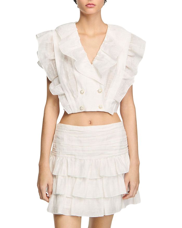 Укороченный топ с оборками Sandro, белый
Укороченный топ с оборками Sandro, белый