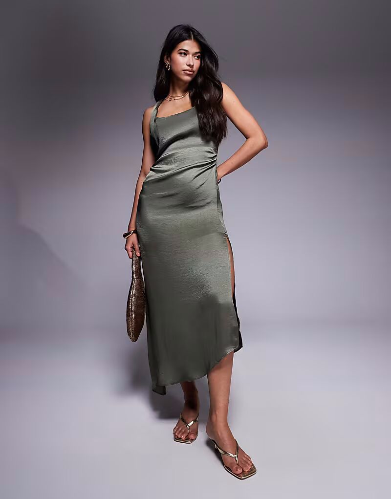 Платье миди из атласа с перекрученными бретелями и сборками на талии ASOS DESIGN оливкового цвета
Платье миди из атласа с перекрученными бретелями и сборками на талии ASOS DESIGN оливкового цвета