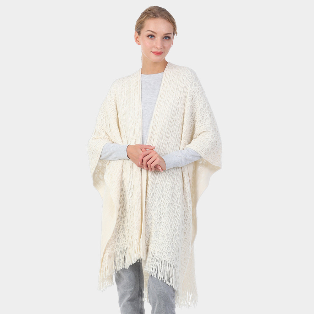 Пончо с бахромой и вырезом 35,4" x 55" TRUEDAMES, слоновая кость
Пончо с бахромой и вырезом 35,4" x 55" TRUEDAMES, слоновая кость