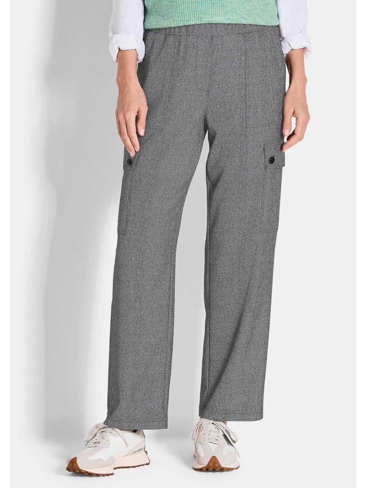 Брюки-карго: модные эластичные брюки с карманами в черно-белом цвете. GOLDNER
Брюки-карго: модные эластичные брюки с карманами в черно-белом цвете. GOLDNER