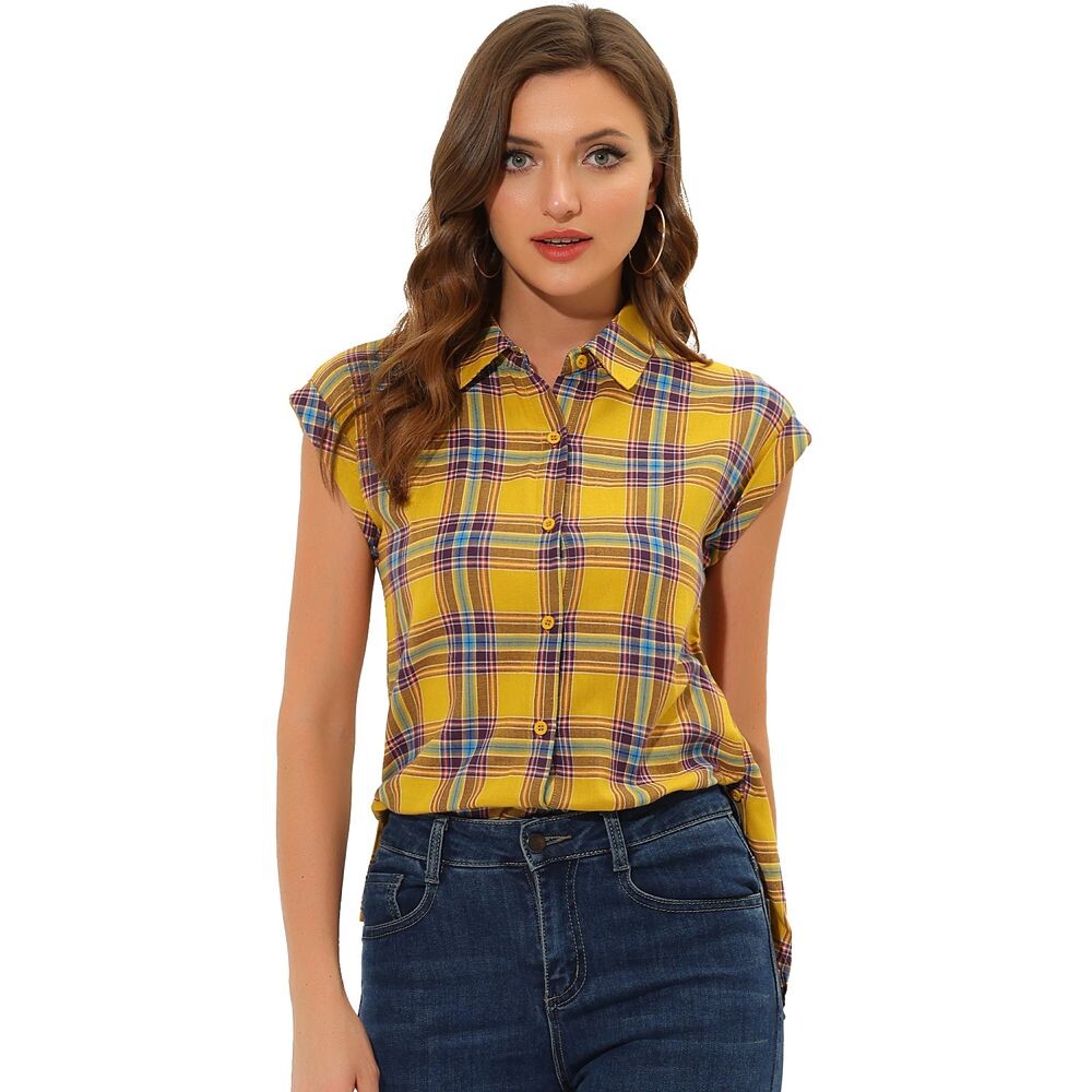 Женская рубашка с острым воротником и короткими рукавами в клетку на пуговицах ALLEGRA K, желтый
Женская рубашка с острым воротником и короткими рукавами в клетку на пуговицах ALLEGRA K, желтый