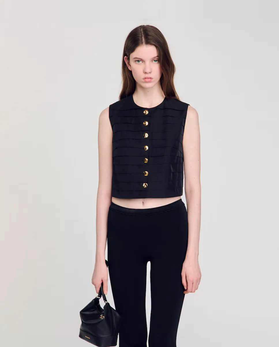 Женский укороченный топ со складками Sandro, черный
Женский укороченный топ со складками Sandro, черный