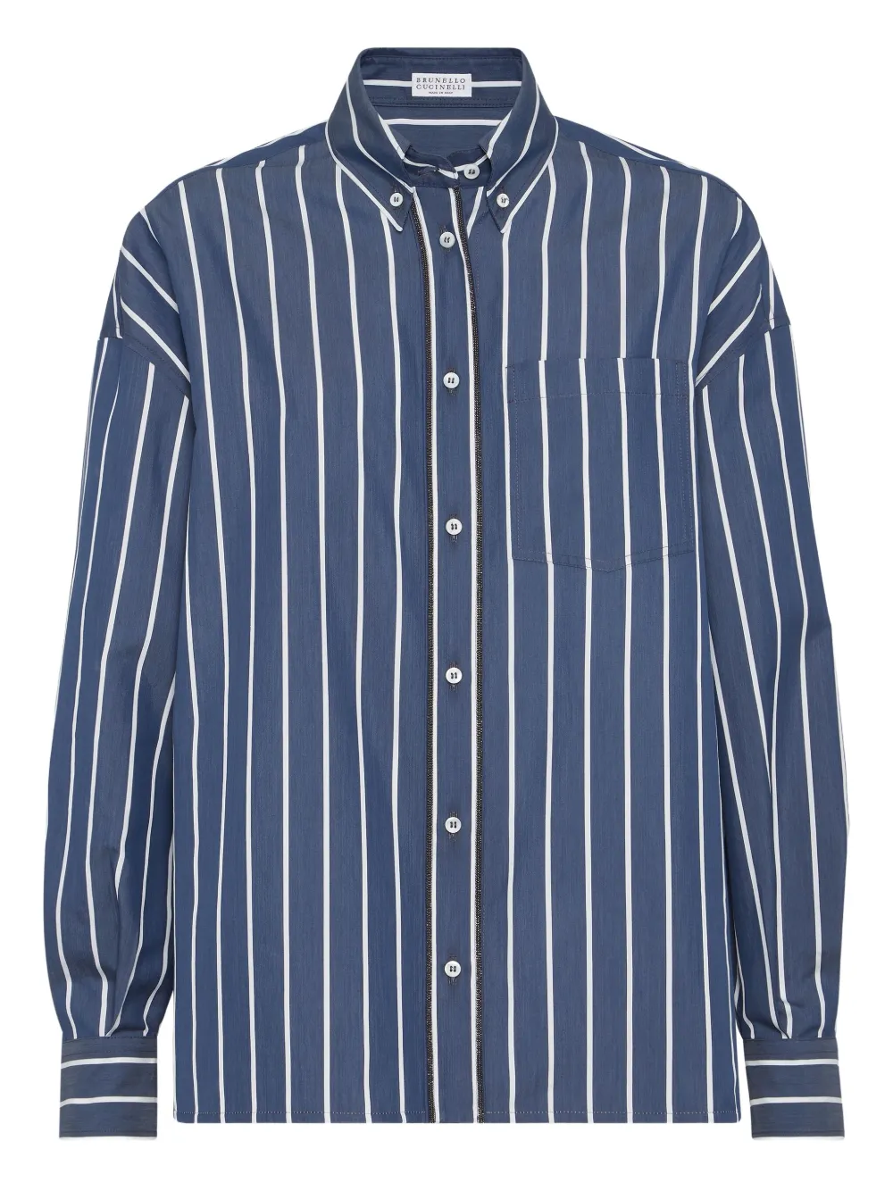 Полосатая поплиновая рубашка Brunello Cucinelli, синий
Полосатая поплиновая рубашка Brunello Cucinelli, синий