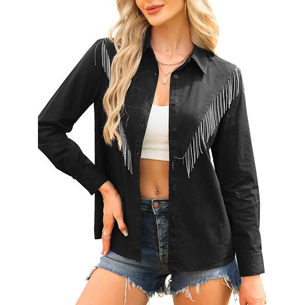 Женская рубашка с бахромой и пайетками в стиле вестерн Inspire Chic
Женская рубашка с бахромой и пайетками в стиле вестерн Inspire Chic
