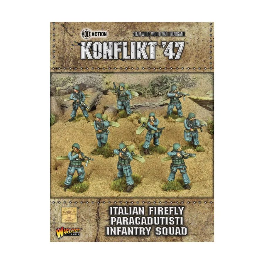 Итальянский пехотный отряд Firefly Paragadutisti, Konflikt '47 - Italian (28mm) (Warlord Games)
Итальянский пехотный отряд Firefly Paragadutisti, Konflikt '47 - Italian (28mm) (Warlord Games)