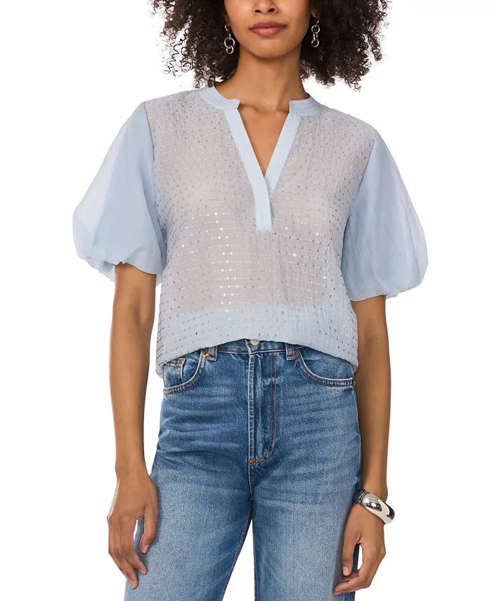Женский топ с пайетками, прозрачный, с V-образным вырезом и пышными рукавами Vince Camuto, синий
Женский топ с пайетками, прозрачный, с V-образным вырезом и пышными рукавами Vince Camuto, синий