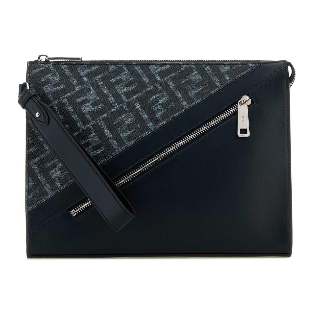 FENDI Мужская синяя ткань для вышивки с кожаным клатчем
FENDI Мужская синяя ткань для вышивки с кожаным клатчем