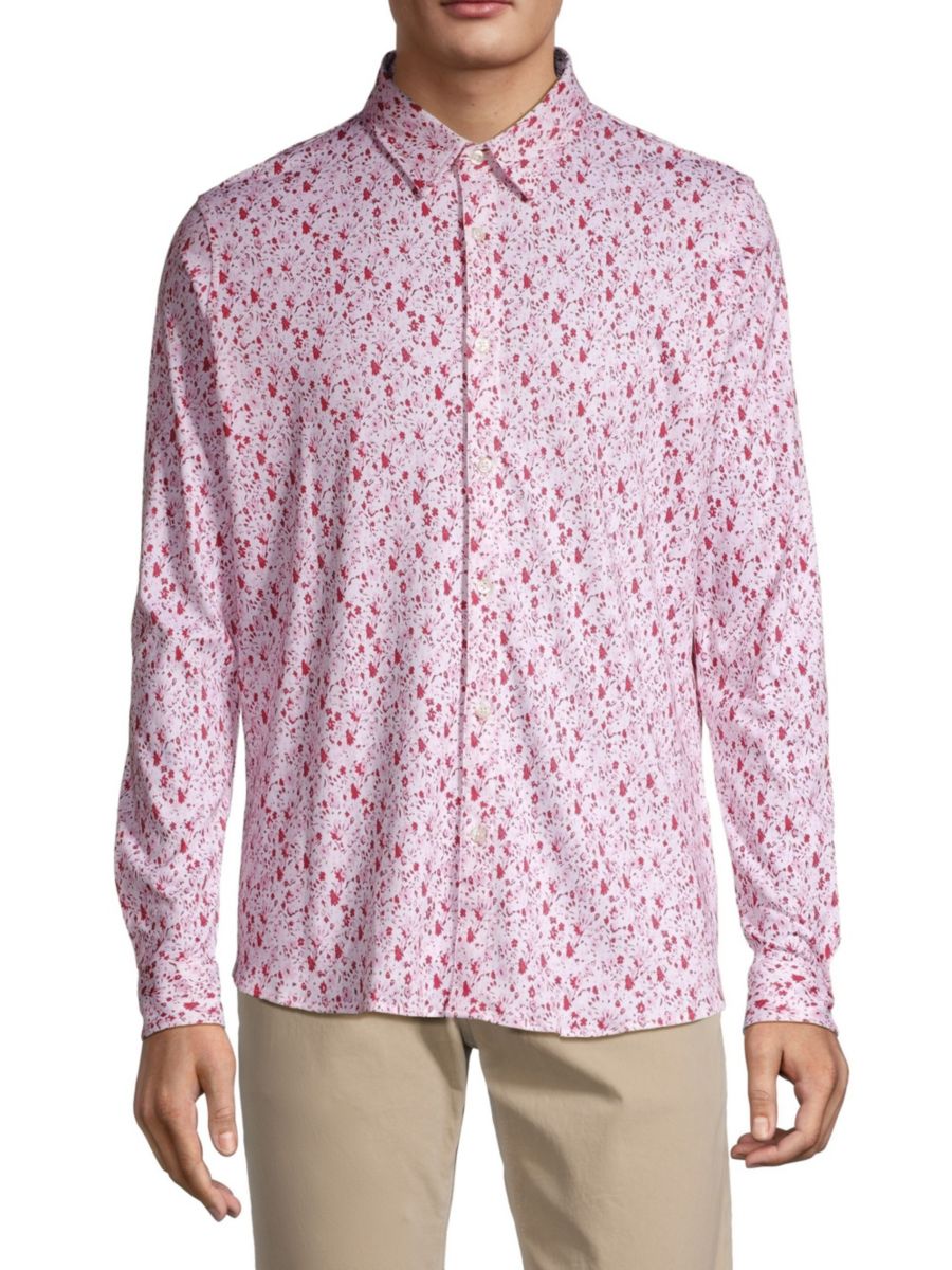 Рубашка Slim Fit с цветочным принтом на пуговицах Saks Fifth Avenue, цвет Anemone Pink 
Рубашка Slim Fit с цветочным принтом на пуговицах Saks Fifth Avenue, цвет Anemone Pink