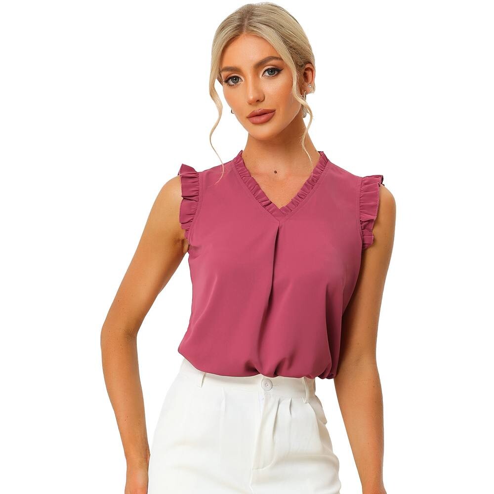 Женские блузки без рукавов с рюшами. Винтажные рабочие деловые топы 1950-х годов. ALLEGRA K, цвет Rose Red
Женские блузки без рукавов с рюшами. Винтажные рабочие деловые топы 1950-х годов. ALLEGRA K, цвет Rose Red