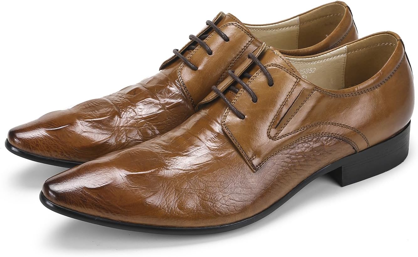 Мужские туфли-оксфорды Santimon из натуральной кожи - формальные туфли с заостренным носком и шнуровкой, с тиснением под крокодила, для делового стиля и выпускных/свадебных торжеств, Tan
Мужские туфли-оксфорды Santimon из натуральной кожи - формальные туфли с заостренным носком и шнуровкой, с тиснением под крокодила, для делового стиля и выпускных/свадебных торжеств, Tan