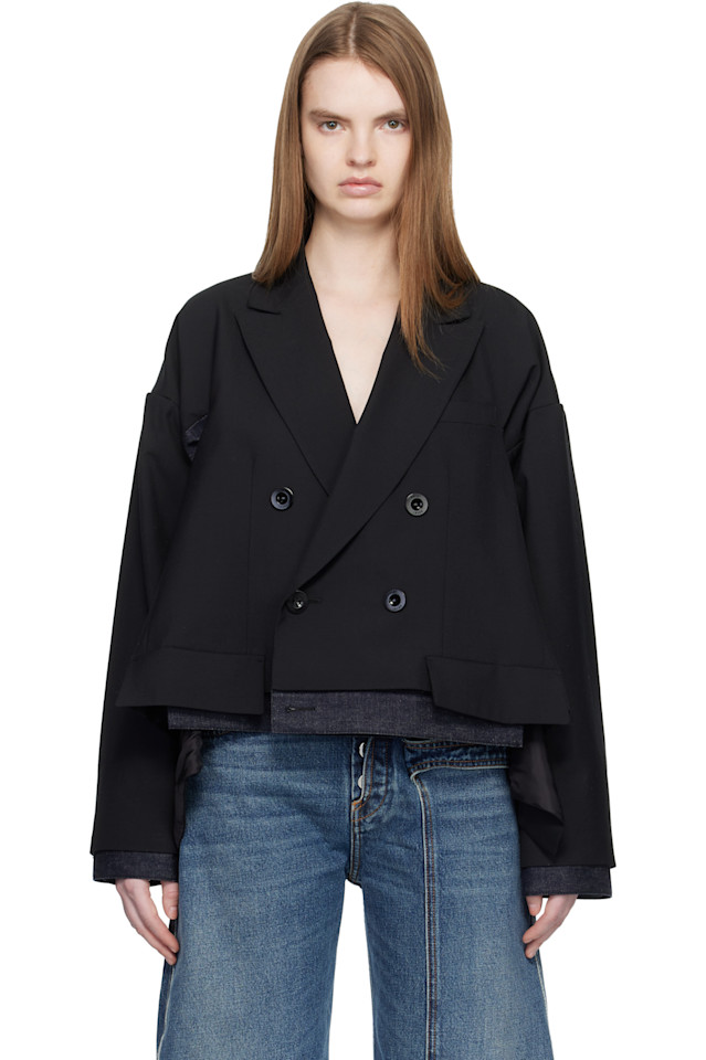 Sacai Черный костюм и джинсовый пиджак
Sacai Черный костюм и джинсовый пиджак