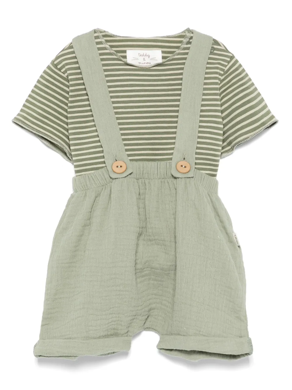 Комплект из шортов и футболки в полоску TEDDY & MINOU, зеленый
Комплект из шортов и футболки в полоску TEDDY & MINOU, зеленый