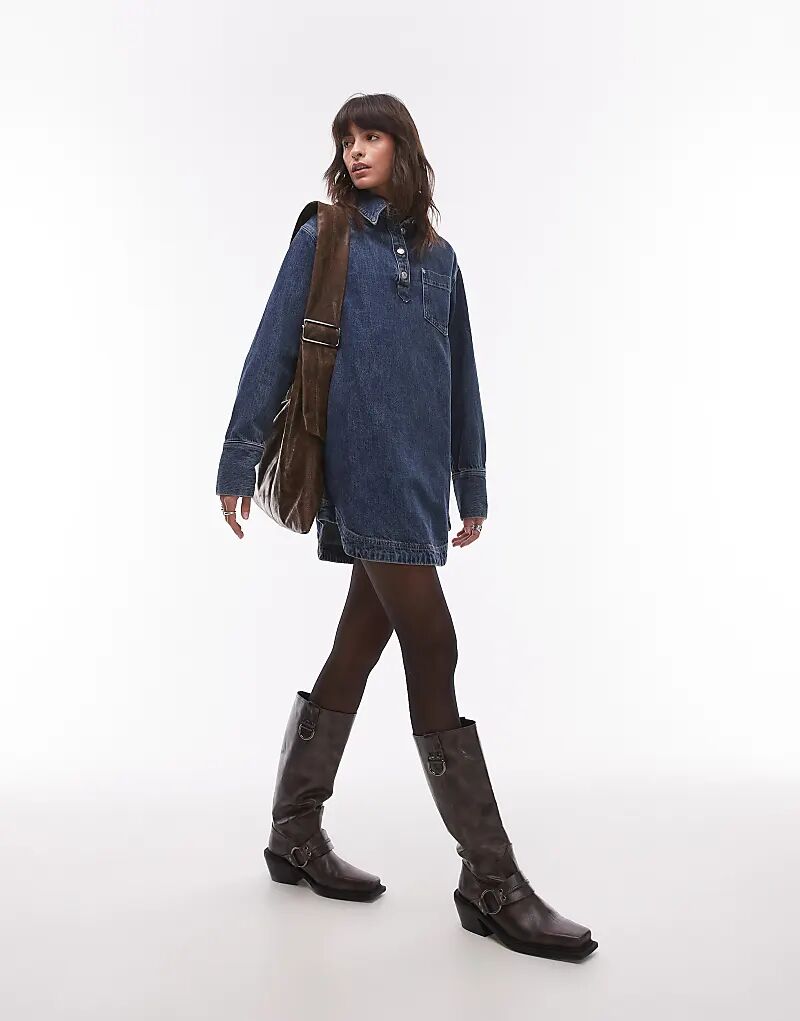 Джинсовое платье с длинными рукавами, средне-синего цвета Topshop
Джинсовое платье с длинными рукавами, средне-синего цвета Topshop