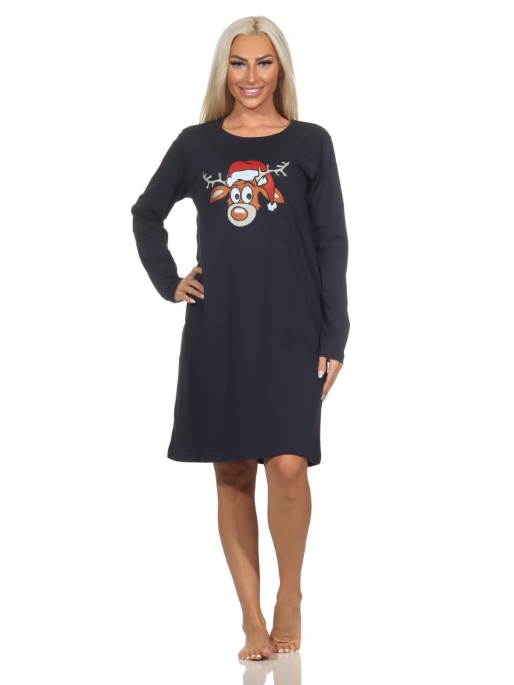 NORMANN Рождественская ночная рубашка с длинными рукавами и изображением оленей - 88343, темно-синего цвета
NORMANN Рождественская ночная рубашка с длинными рукавами и изображением оленей - 88343, темно-синего цвета