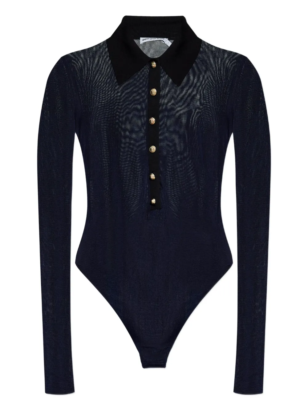 Боди в рубчик с золотыми пуговицами Self-Portrait, синий 
Боди в рубчик с золотыми пуговицами Self-Portrait, синий