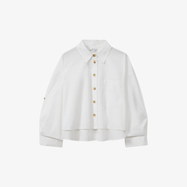 Укороченная хлопковая рубашка свободного кроя с короткими рукавами Reiss, белый
Укороченная хлопковая рубашка свободного кроя с короткими рукавами Reiss, белый