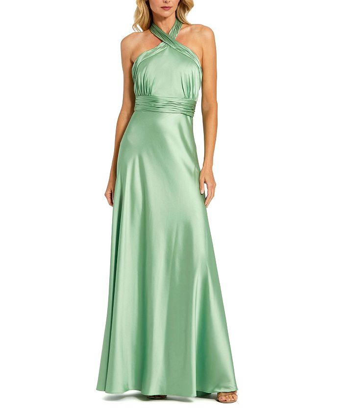 Платье из атласа с завязками на спине и сборками на шее Mac Duggal, зеленый
Платье из атласа с завязками на спине и сборками на шее Mac Duggal, зеленый