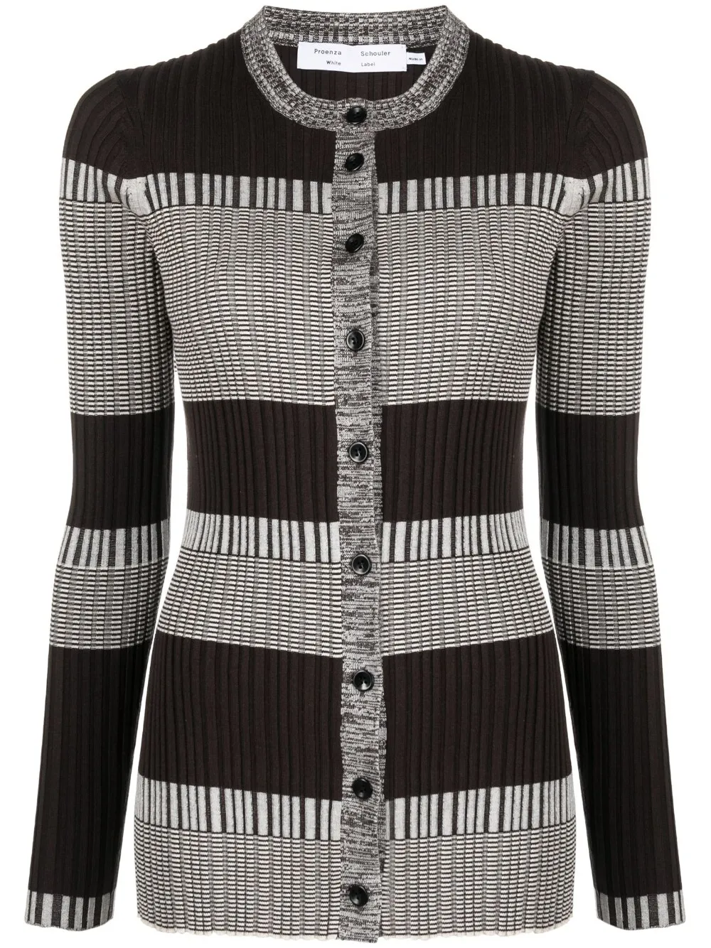 Полосатый кардиган в рубчик Proenza Schouler White Label, коричневый
Полосатый кардиган в рубчик Proenza Schouler White Label, коричневый