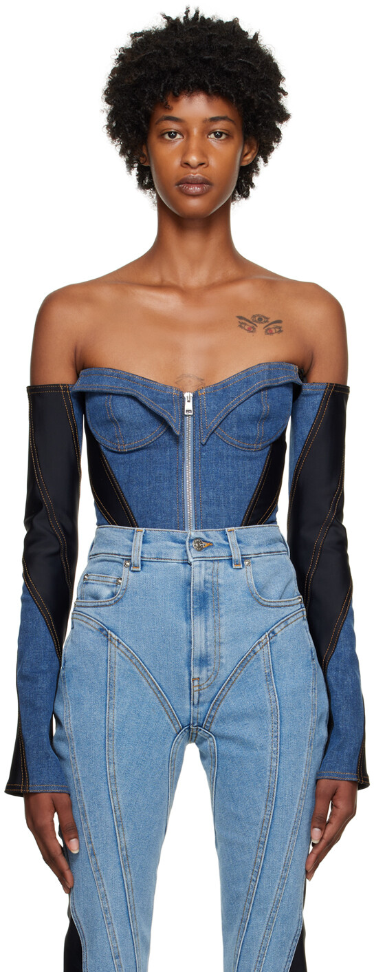 Синий боди со вставками Mugler
Синий боди со вставками Mugler