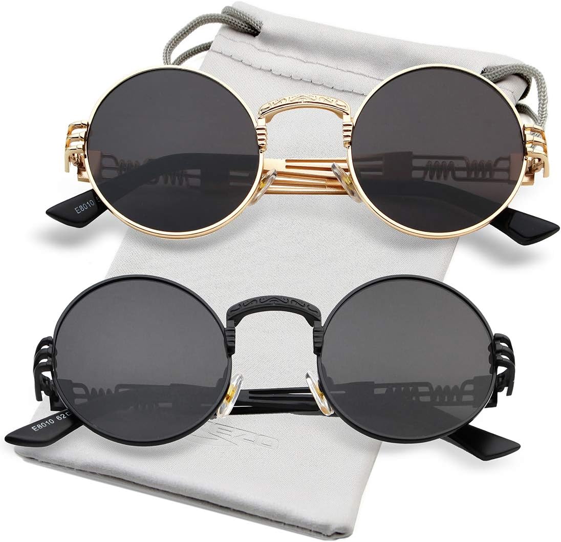 Солнцезащитные очки AIEYEZO круглой формы в стиле стимпанк для мужчин и женщин, ретро-очки в стиле хиппи, металлическая оправа, линзы со 100% защитой от УФ-излучения, 2 Pack (Gold/Grey, Black/Grey)
Солнцезащитные очки AIEYEZO круглой формы в стиле стимпанк для мужчин и женщин, ретро-очки в стиле хиппи, металлическая оправа, линзы со 100% защитой от УФ-излучения, 2 Pack (Gold/Grey, Black/Grey)