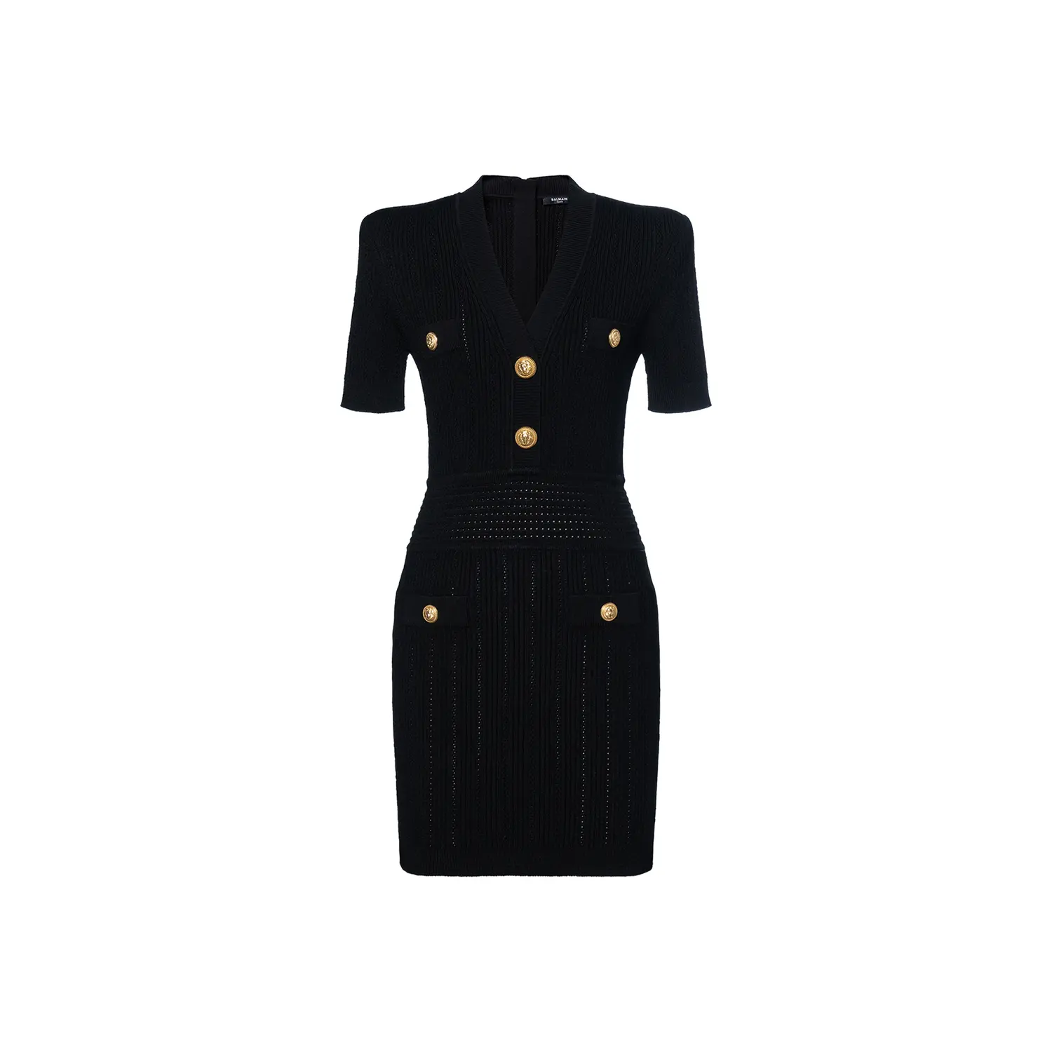 Мини-платье с v-образным вырезом из плетеной сетки BALMAIN, черный
Мини-платье с v-образным вырезом из плетеной сетки BALMAIN, черный