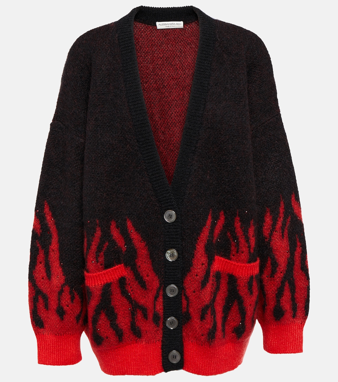 Жаккардовый кардиган из смесового мохера с декоративными вставками Alessandra Rich, Black-Red
Жаккардовый кардиган из смесового мохера с декоративными вставками Alessandra Rich, Black-Red
