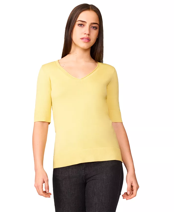 Укороченный свитер с V-образным вырезом и закатанными рукавами 3/4 Melissa Paige, желтый
Укороченный свитер с V-образным вырезом и закатанными рукавами 3/4 Melissa Paige, желтый