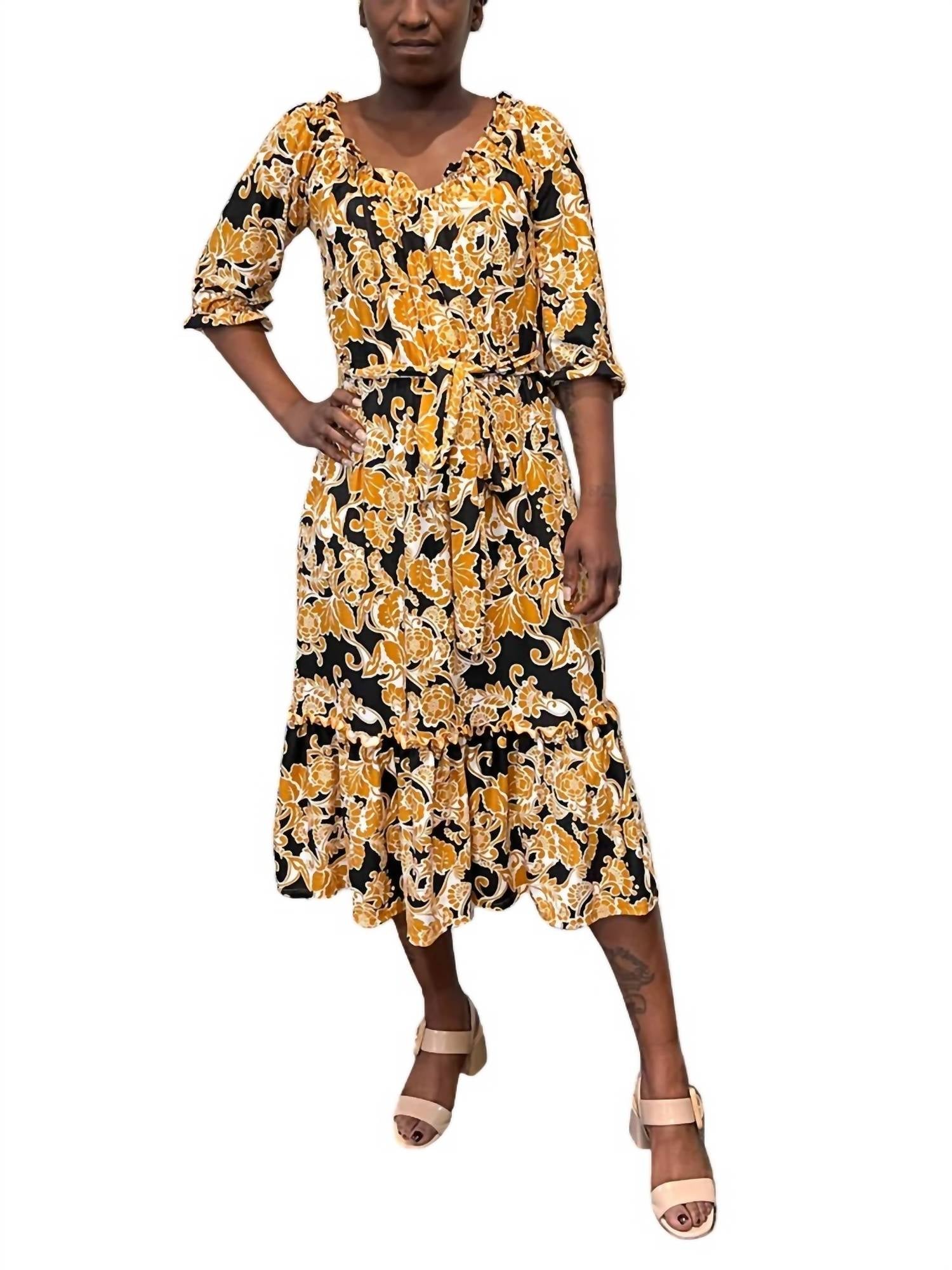 Платье с оборками и принтом в черно-золотисто-желтом цвете Melissa Masse
Платье с оборками и принтом в черно-золотисто-желтом цвете Melissa Masse