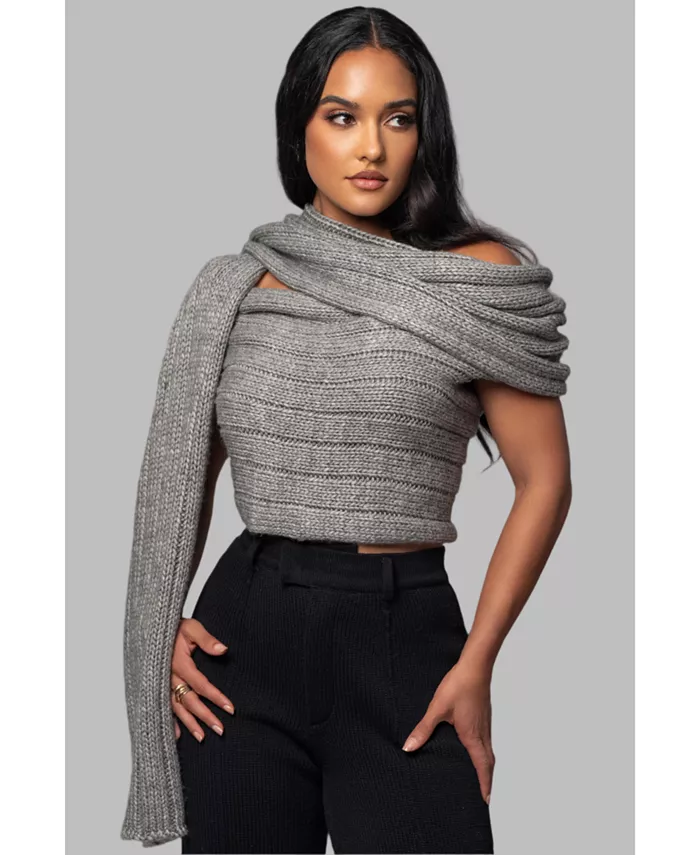 Женский топ с ажурным узором Soft Life JLUXLABEL, серый 
Женский топ с ажурным узором Soft Life JLUXLABEL, серый