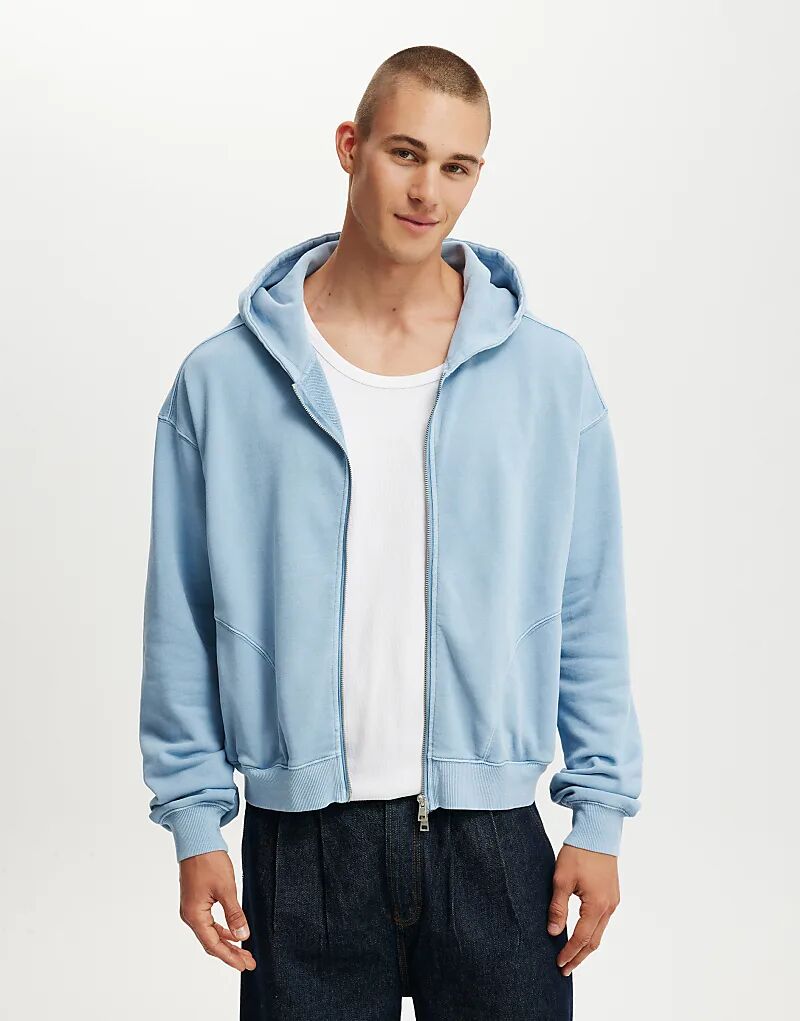 Укороченная толстовка с капюшоном на молнии, цвет: синий.
Укороченная толстовка с капюшоном на молнии, цвет: синий.