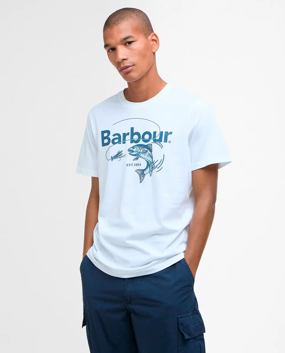 Однотонная мужская футболка приталенного кроя с трафаретной печатью Barbour, белый
Однотонная мужская футболка приталенного кроя с трафаретной печатью Barbour, белый
