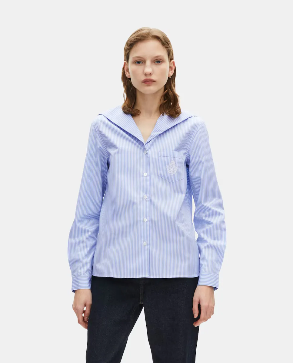 Женская полосатая поплиновая рубашка с матросским воротником The Kooples, синий
Женская полосатая поплиновая рубашка с матросским воротником The Kooples, синий