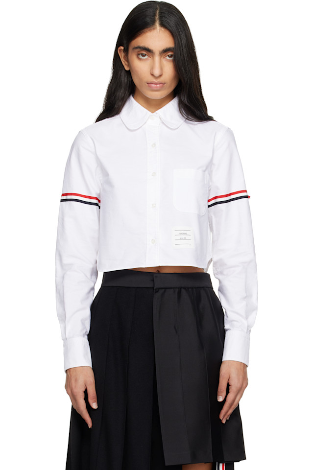 Рубашка с круглым воротником и нарукавной повязкой в стиле Оксфорд Thom Browne, белый
Рубашка с круглым воротником и нарукавной повязкой в стиле Оксфорд Thom Browne, белый