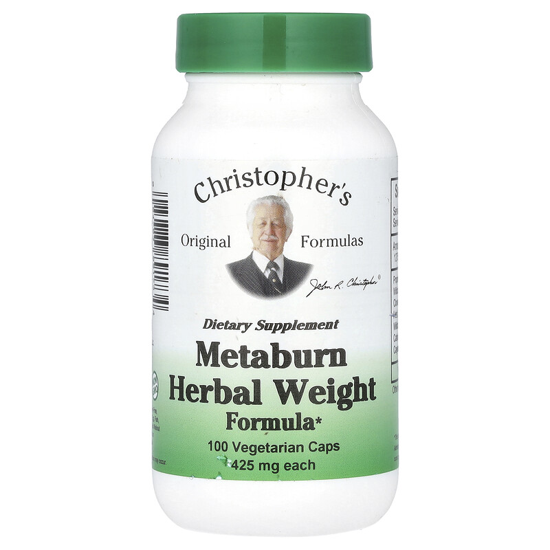 Christopher's Original Formulas, Metaburn Herbal Weight Formula, 1275 мг, 100 вегетарианских капсул (425 мг на капсулу)
Christopher's Original Formulas, Metaburn Herbal Weight Formula, 1275 мг, 100 вегетарианских капсул (425 мг на капсулу)