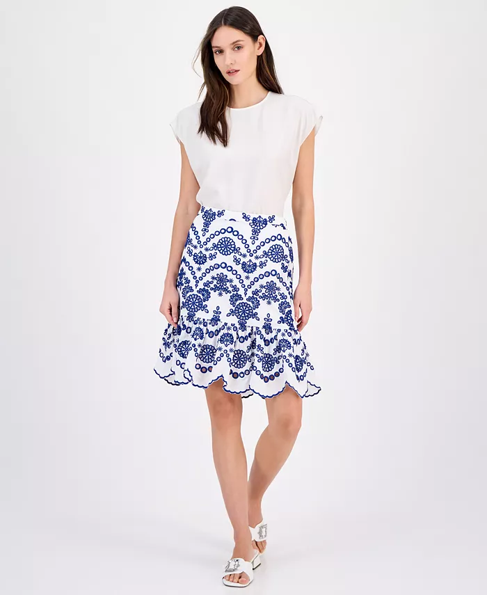 Женская хлопковая юбка с кружевными вставками и фигурным подолом Anne Klein, белый
Женская хлопковая юбка с кружевными вставками и фигурным подолом Anne Klein, белый