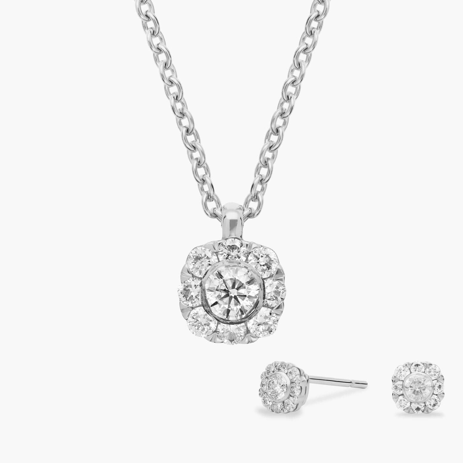 Подвеска и гвоздик с бриллиантовым ореолом из 14-каратного белого золота (1/2 карата) Blue Nile 
Подвеска и гвоздик с бриллиантовым ореолом из 14-каратного белого золота (1/2 карата) Blue Nile